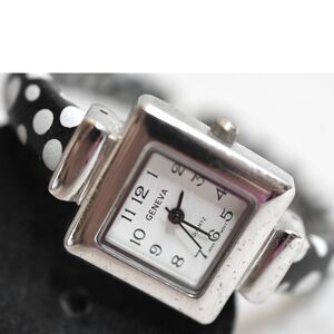 Vintage Geneva Betty Boop Style Polka Dot Black/White 5" Cuff Cottagecore Watch